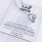 Gift for Sister Necklace with heart-shaped pendant and sparkling stone on inspirational message card