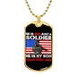 Gift For Soldier Dog Tag Necklace with Proud Army Mom design and American flag background