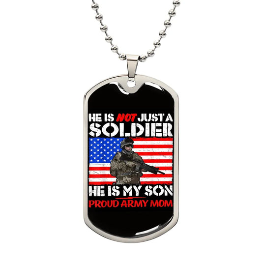 Gift For Soldier Dog Tag Necklace with American Flag and Proud Army Mom message