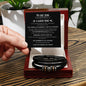 Gift for son Bracelet black braided leather with metal accents in a wooden box with message card