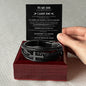 Gift for Son Bracelet black leather band with cross pendant in wooden box with message card
