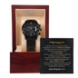 Gift for Son chronograph on a watch with black metal band in wooden display case by ShineOn Fulfillment