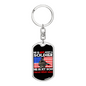 Gift For Son Dog Tag Keychain with Proud Army Mom text and American flag design