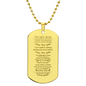 Gold-tone gift for son dog tag necklace with engraved inspirational message from mom