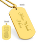 Gift for Son Dog Tag Necklace in gold with customizable engraved front message and polished back