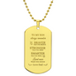 Gift for Son Dog Tag Necklace in gold with inspirational engraved message from dad
