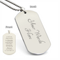Gift for Son Dog Tag Necklace with customizable engraved message on silver metal pendant