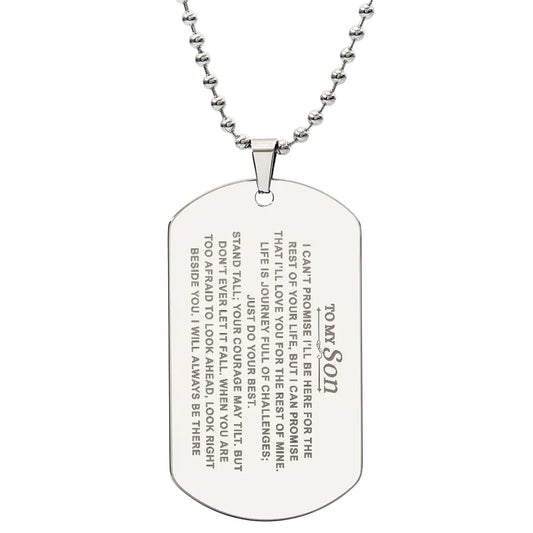 Gift for Son Dog Tag Necklace with heartfelt engraved message on stainless steel pendant