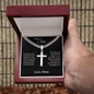 Silver cross necklace in gift box with sentimental message, perfect gift for son from mom
