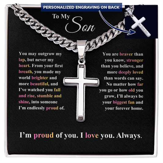 Silver cross necklace with personalized engraving gift for son from mom by ShineOn Fulfillment