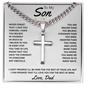 Gift for Son Necklace with silver cross pendant and inspirational message from dad in display box