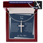 Gift for Son Necklace silver cross pendant with personalized engraving in wooden gift box by Someone Said Gift