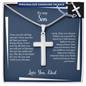 Gift for Son Necklace silver cross pendant with personalized engraving and inspirational message from Dad