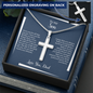 Gift for Son Necklace silver cross pendant with personalized engraving in blue gift box