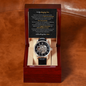 Gift for Son Openwork Watch with black leather strap in wooden presentation box with heartfelt message
