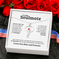 Gift for Soulmate Heart Necklace with red gem in silver pendant displayed in a love message box with red roses background