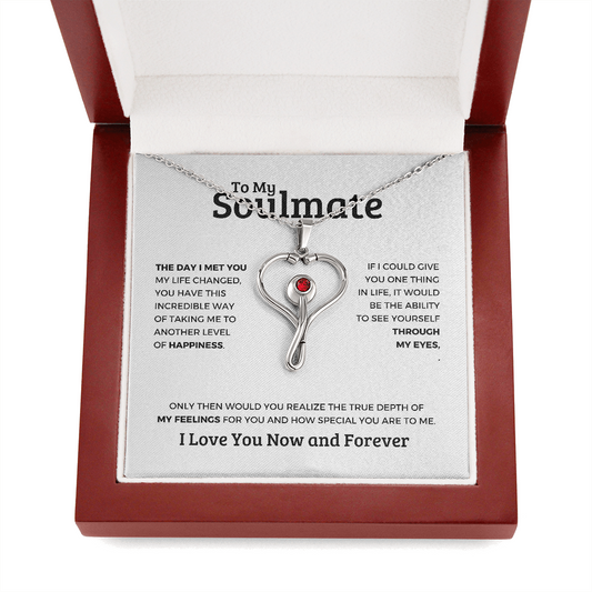 Gift for Soulmate Heart Necklace with red gem pendant in gift box from ShineOn Fulfillment