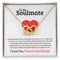 Gold heart necklace on white card with soulmate message gift for soulmate necklace heart
