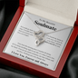 Gift for Soulmate necklace heart pendant in silver with sparkling stones displayed in a red velvet box