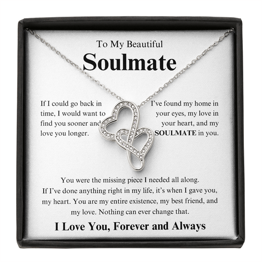Gift for Soulmate necklace heart pendant with intertwined hearts and sparkling stones in gift box