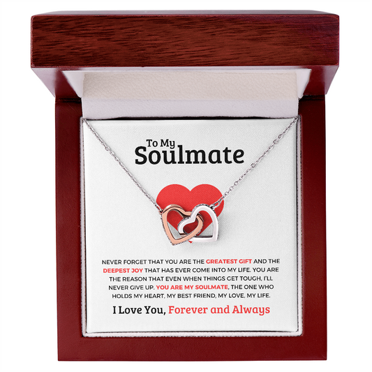 Gift for Soulmate necklace heart silver double heart pendant in wooden box with love message
