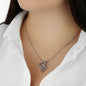 Gift for Soulmate necklace heart pendant necklace in silver worn on woman with white shirt