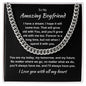 Silver chain necklace by ShineOn Fulfillment displayed on a black card with a romantic message as a gift for the boyfriend
