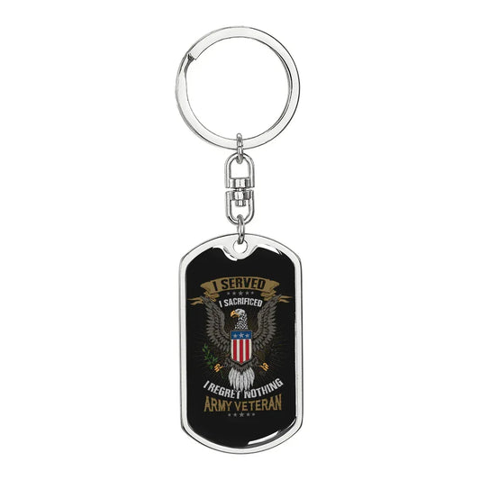 Gift For Veteran Dog Tag Keychain with Army Veteran design and eagle emblem by Someone Said Gift