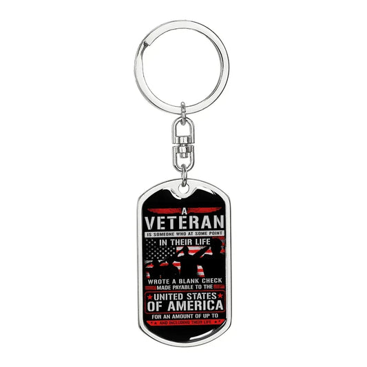 Gift For Veteran Dog Tag Keychain with patriotic design and United States of America tribute