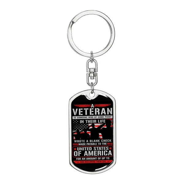 Gift For Veteran Dog Tag Keychain with patriotic design and United States of America tribute