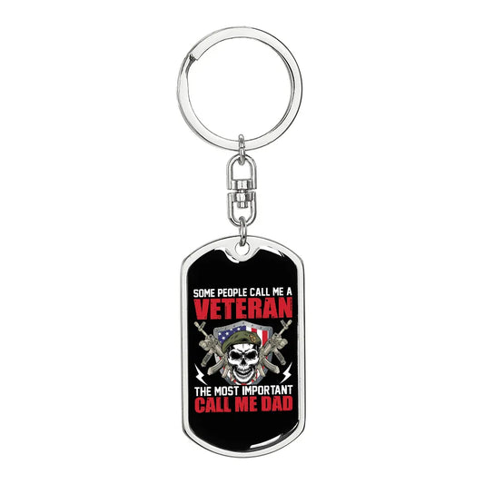 Gift For Veteran Dog Tag Keychain with skull design and patriotic military theme by Someone Said Gift