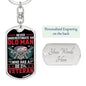 Gift For Veteran Dog Tag Keychain with skull design and custom engraving option on the back