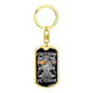 Gift For Veteran Dog Tag Keychain with freedom design and American flags in gold finish