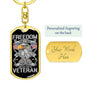 Gift For Veteran Dog Tag Keychain with eagle and flags design and personalized engraving on the back
