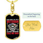 Gift For Veteran Dog Tag Keychain with skull design and personalized engraving on back