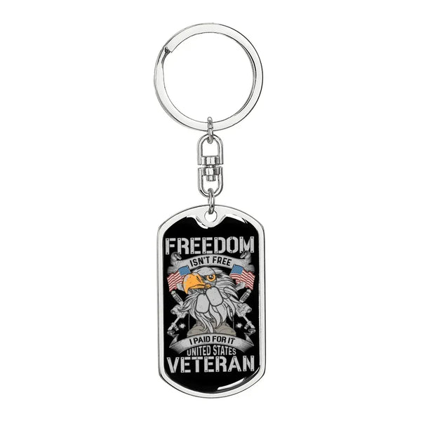 Gift For Veteran Dog Tag Keychain with Freedom Veteran Design and American Flags