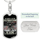 Gift For Veteran Dog Tag Keychain with patriotic eagle design and customizable engraving on the back