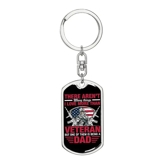 Gift For Veteran Dog Tag Keychain with patriotic design and dad message on black background