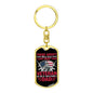 Gift For Veteran Dog Tag Keychain with patriotic design and dad tribute in black and gold