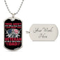 Gift For Veteran Dog Tag Necklace with patriotic design and customizable engraved back plate