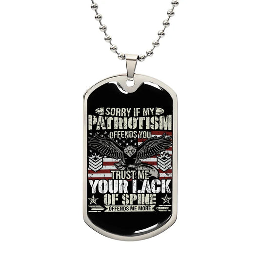 Gift For Veteran Dog Tag Necklace with patriotic eagle design and bold statement text by Someone Said Gift