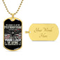 Gift For Veteran Dog Tag Necklace with patriotic eagle design and customizable engraved back plate