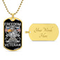 Gift For Veteran Dog Tag Necklace with eagle design and customizable gold backplate by Someone Said Gift