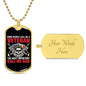 Gift For Veteran Dog Tag Necklace with skull design and customizable engraved back by Someone Said Gift