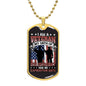 Gift For Veteran Dog Tag Necklace with patriotic design and gold chain from Someone Said Gift