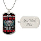 Gift For Veteran Dog Tag Necklace with skull and wings design and customizable engraved backplate
