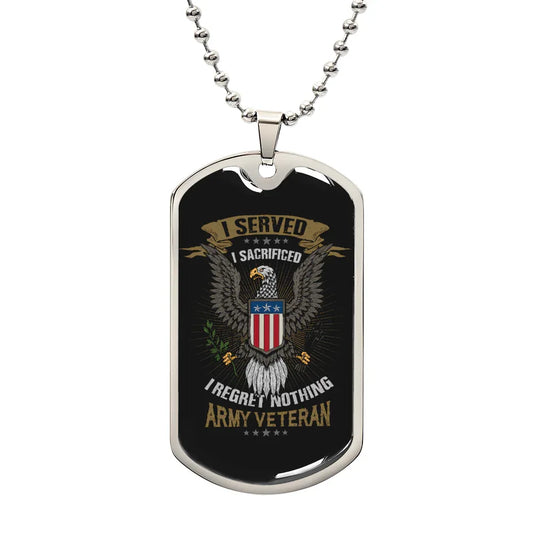 Gift For Veteran Dog Tag Necklace with Eagle and Army Veteran inscription on silver chain