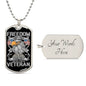 Gift For Veteran Dog Tag Necklace with eagle and flag design and customizable engraved back