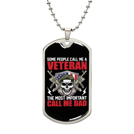 Gift For Veteran Dog Tag Necklace with skull design and patriotic message for dads
