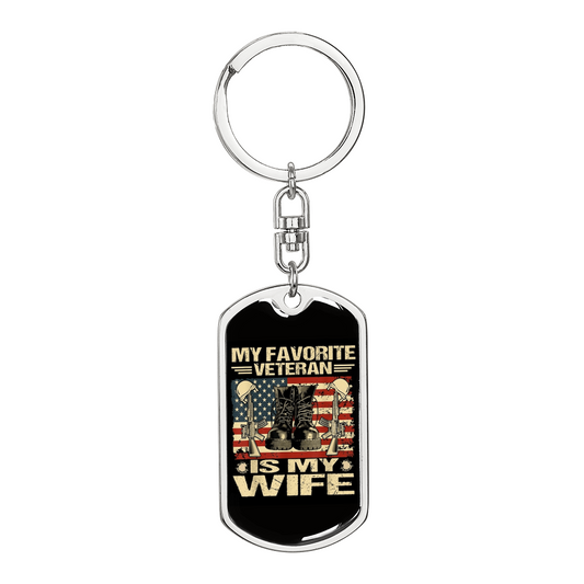 Gift for Wife Dog Tag Keychain with veteran boots and American flag design by Someone Said Gift